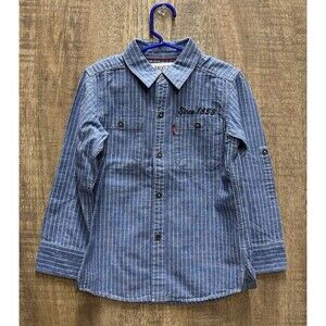 Levi’s boys size 5 cotton button up blue striped long sleeve shirt